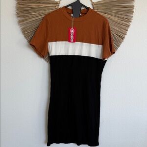 PatPat Tri-Tone Mini Dress - Black, White, Tan